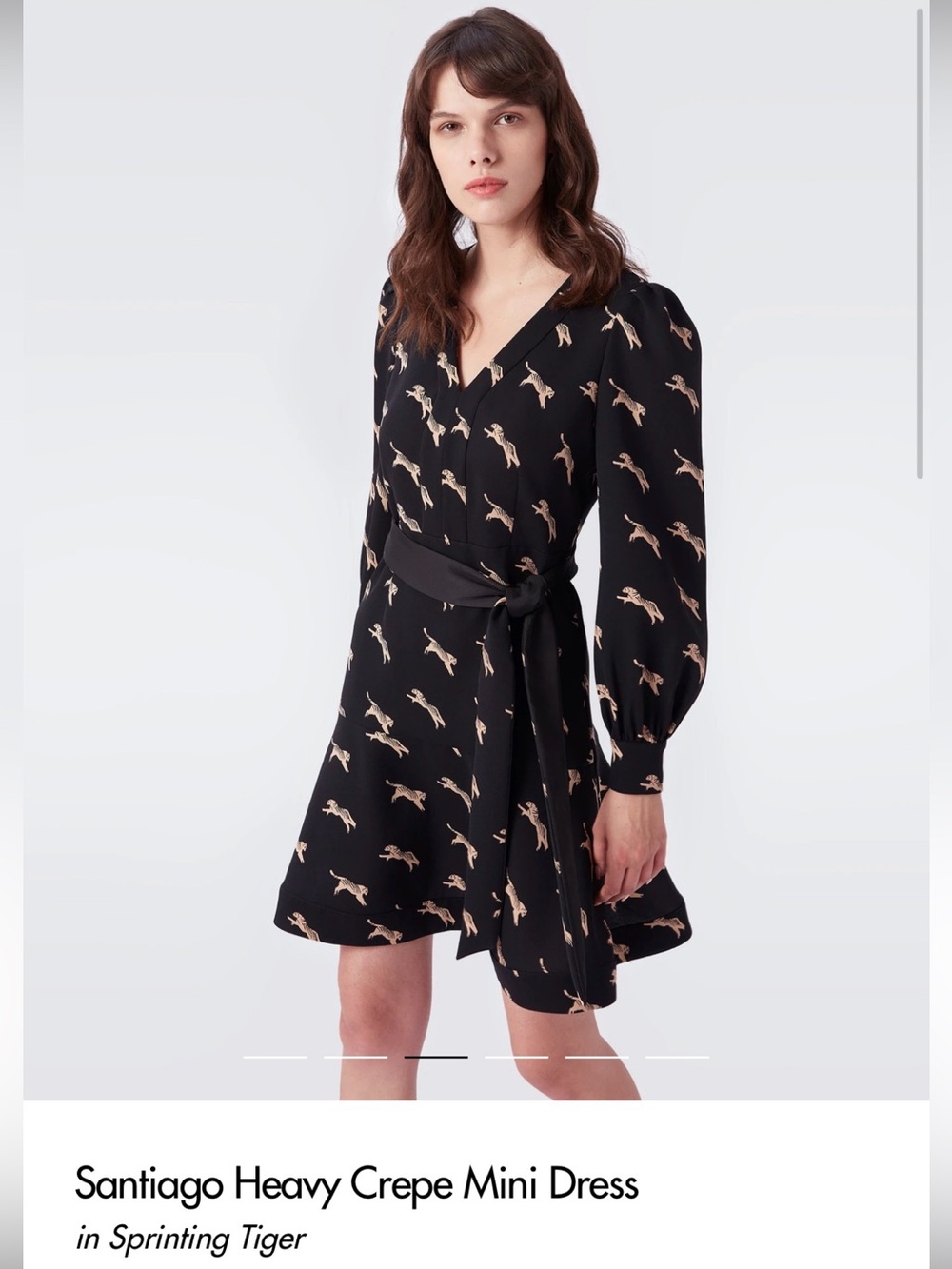 DVF Black Wrap Dress with Beige Animal Print